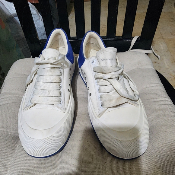 Alexander McQueen White Sneakers with Blue Trim